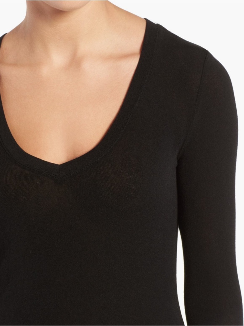 Trouve Sheer Tee Deep V Neck Layering Black - Picture 4 of 12
